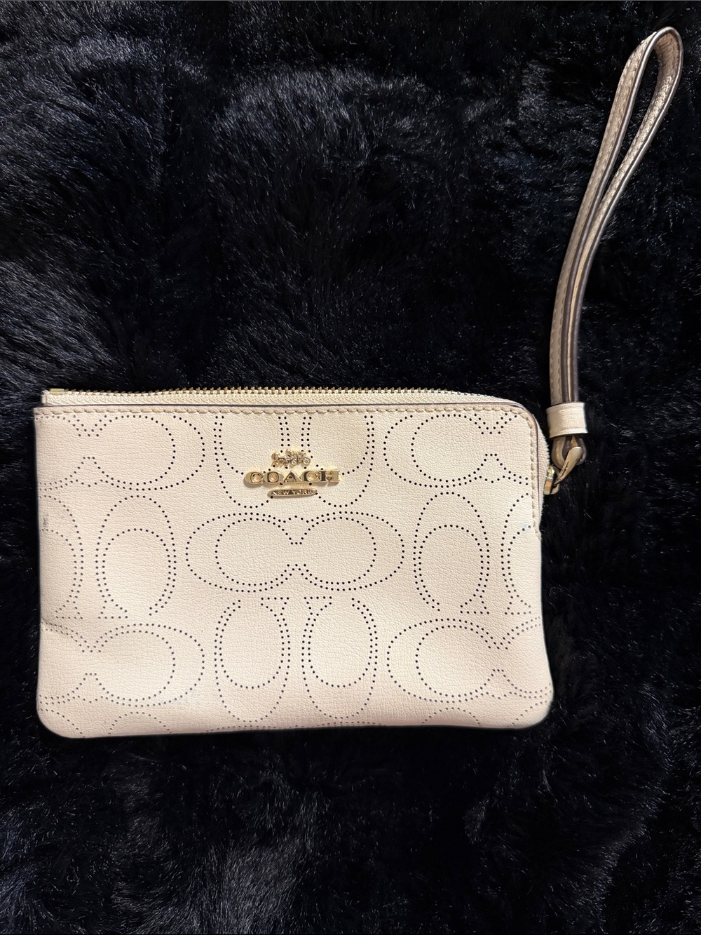 Coach Cream Perforated Signature Wristlet with Gold Hardware